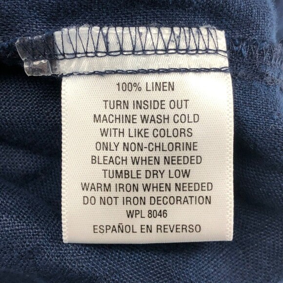 JM Collection 100% Linen Button Back Top Women 14 Nautical Coast Roll Tab Sleeve - Picture 9 of 11